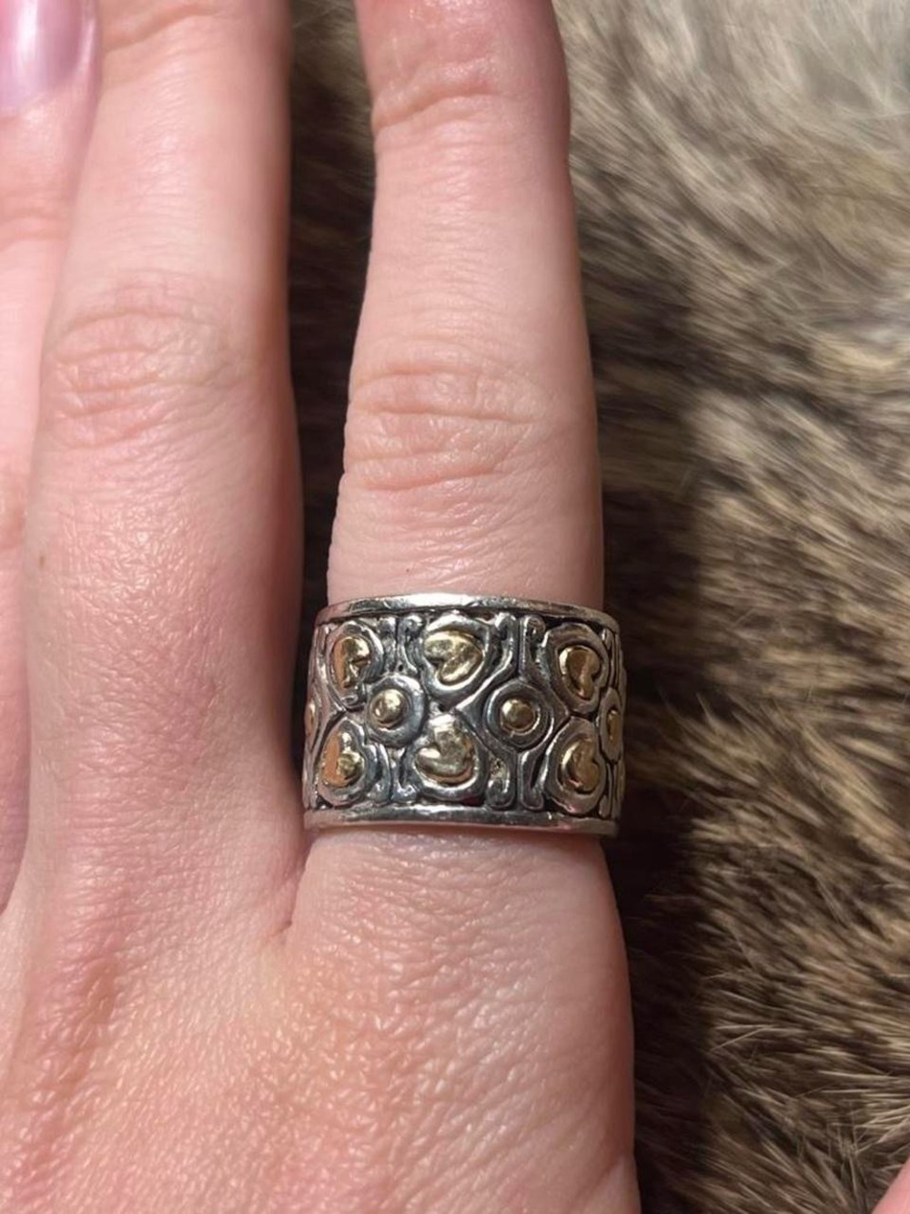 David Schorr sterling silver and 18k yellow gold heart band ring